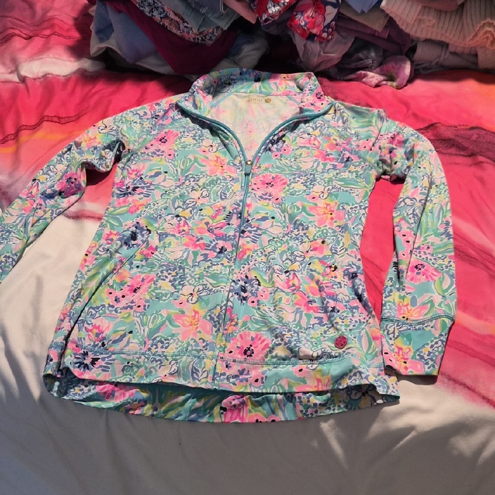 Lilly Pulitzer Luxletic Blue  And Pink Floral Womens Jacket